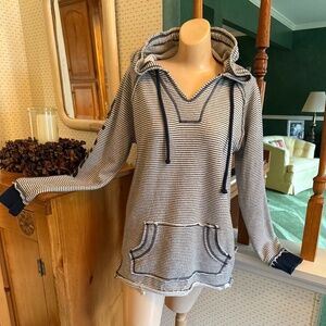LAKEGIRL BOHO  HOODIE, NAVY BLUE AND WHITE STRIPE, SIZE MEDIUM